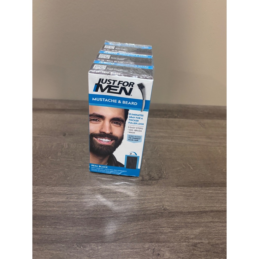 Just For Men Mustache & Beard Real Black M-55 Hair Color 3 Pack Bundle